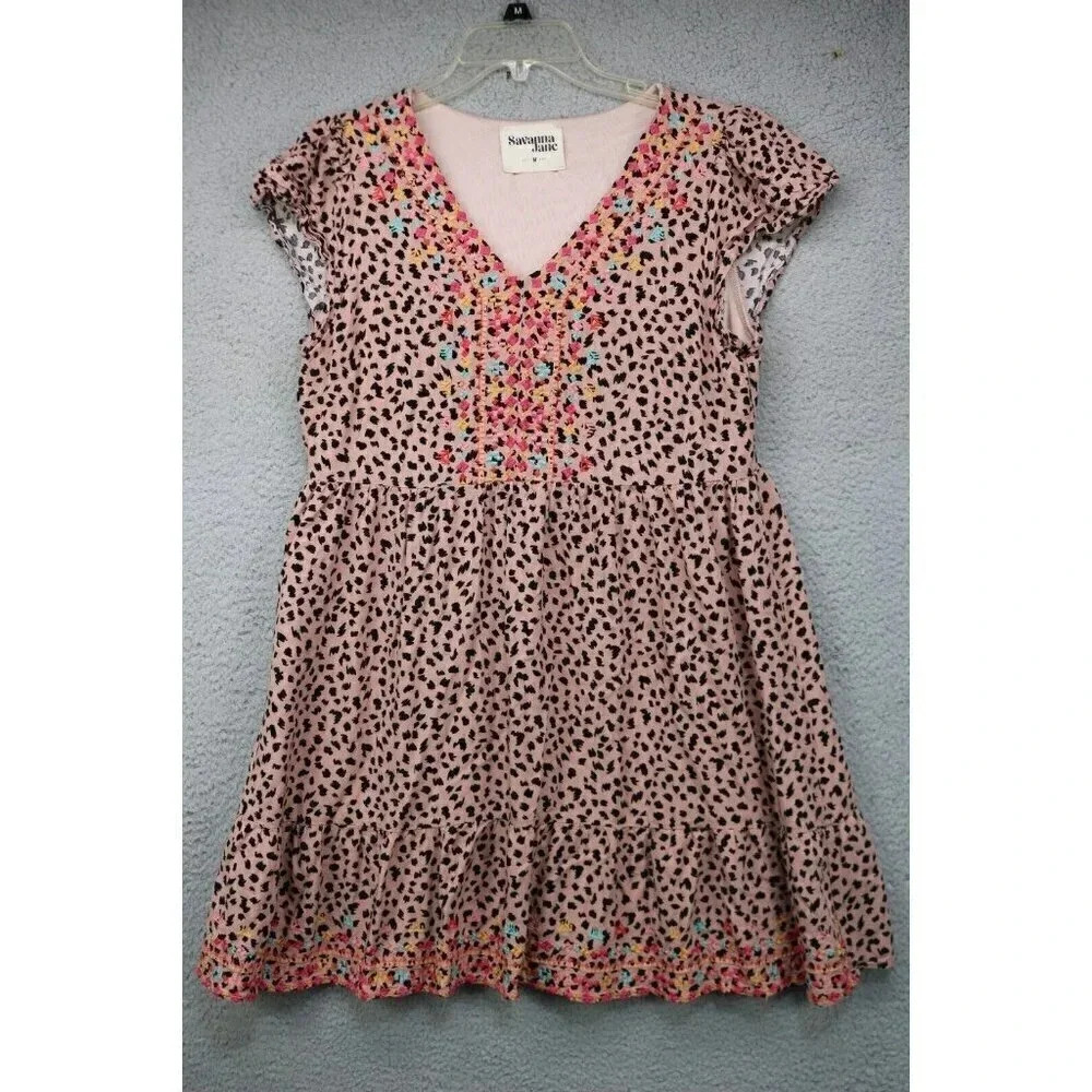 Savannah Jane Embroidered Leopard Print Dress-Medium-Lined
